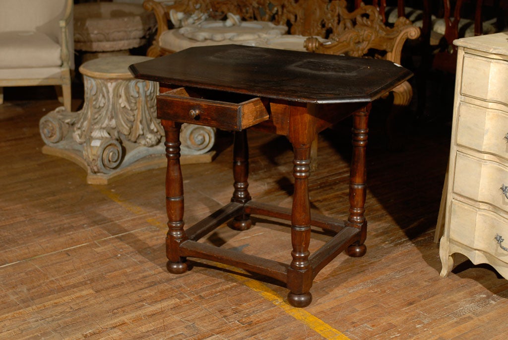 18th Century Swedish Period Baroque Natural Wood Side / Accent Table with Drawer 1