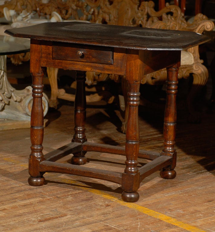 18th Century Swedish Period Baroque Natural Wood Side / Accent Table with Drawer 4