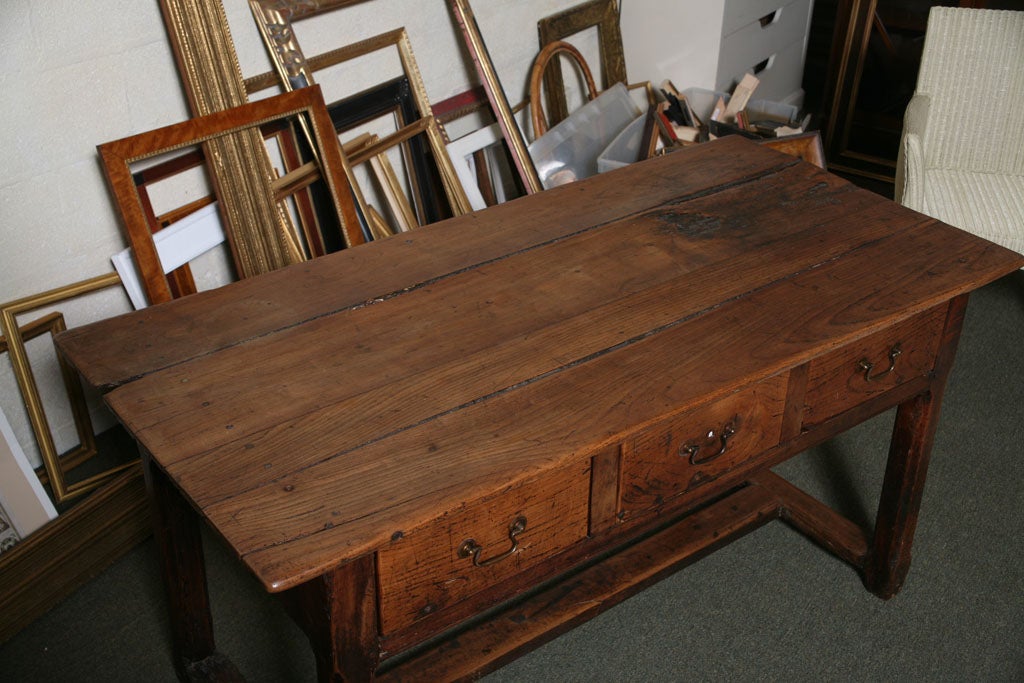 Wood 1880's French Refectory Table with three drawers