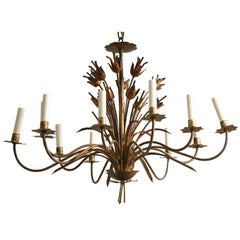 Gilt Chandelier with Twelve Candle Lights in Flower Motif