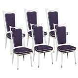 Set 6 French Art Deco White Enamel Dining Chairs