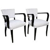Pair French Art Deco Black Lacquered Bridge Chairs