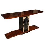 French Art Deco Exotic Walnut "Sun Ray" Console Table