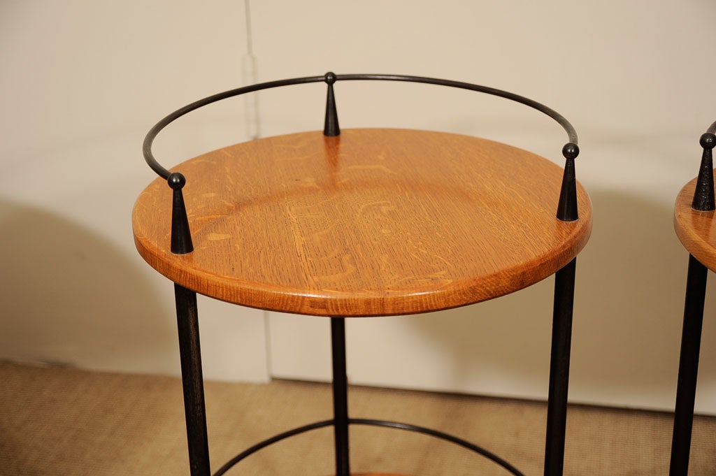 Oak Round Rolling Carts (near pair)