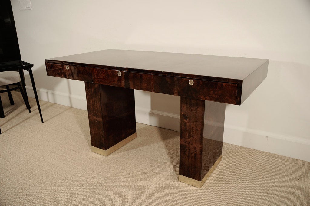 A Fine Quality Aldo Tura Lacquered Parchment Free Standing Desk.