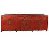 Massive Chinese Red Lacquer Coffer Sideboard