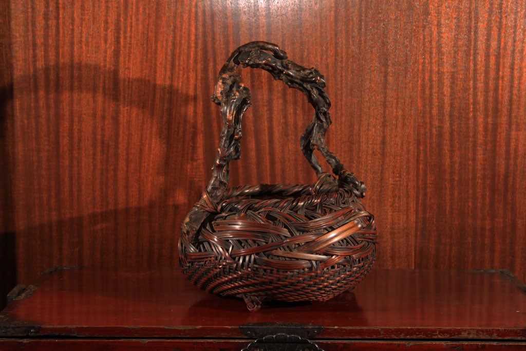 Japanese Bamboo & Root Wood Flower Basket