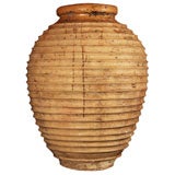 Antique Large Ribbed Stoneware Olive Jar