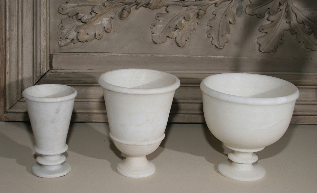 White marble goblets form India. Three sizes available. Prices vary with size (largest size and price shown below). Sold separately.