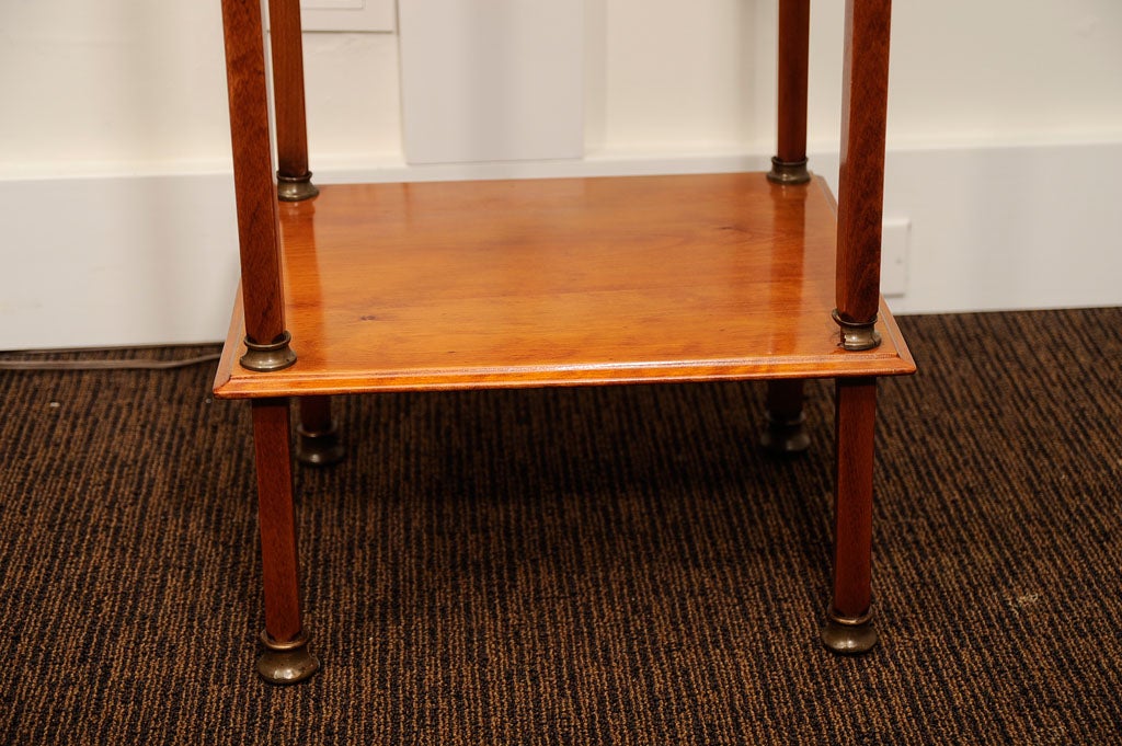 Biedermeier cigar desk made of solid oak with etched glass flip top with interior compartments.