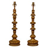 Pair Tall Italian Gilt Lamps with Mirror Accessories