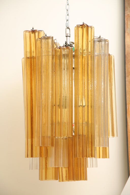 Mid-Century Modern Two-Toned Clear and Amber Glass Ornaments Venini Chandelier For Sale
