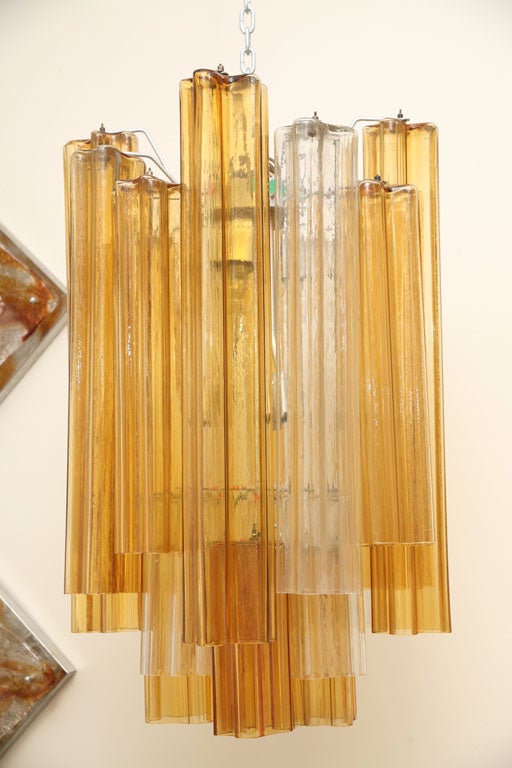 Italian Two-Toned Clear and Amber Glass Ornaments Venini Chandelier For Sale