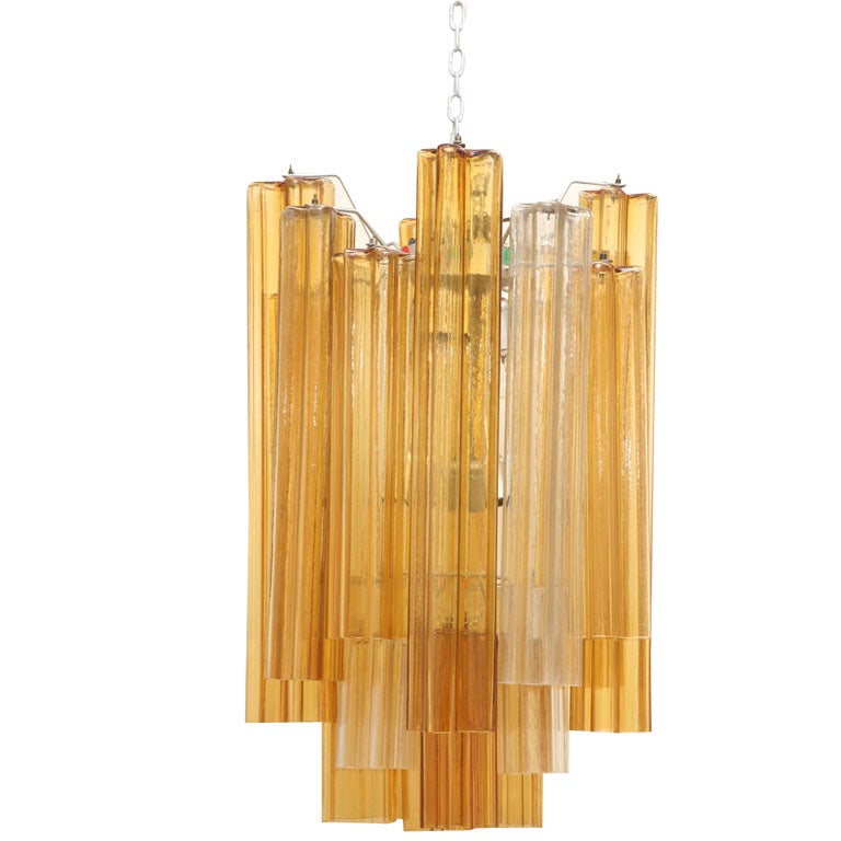 Two-Toned Clear and Amber Glass Ornaments Venini Chandelier For Sale