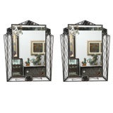 Rare Pair of Art Deco Wrought Iron Mirrors