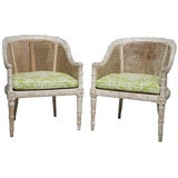 Pair of Vintage Carved Wood Faux Bamboo Armchairs
