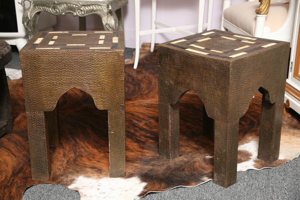 PR/ HAMMERED COPPER & BONE INLAY SIDETABLES