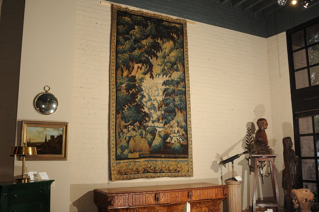 Aubusson Verdure tapestry fragment depicting a landscape view with birds and animals - France - Mid 18th century<br />
<br />
This item is located at our Jackson St. showroom.
