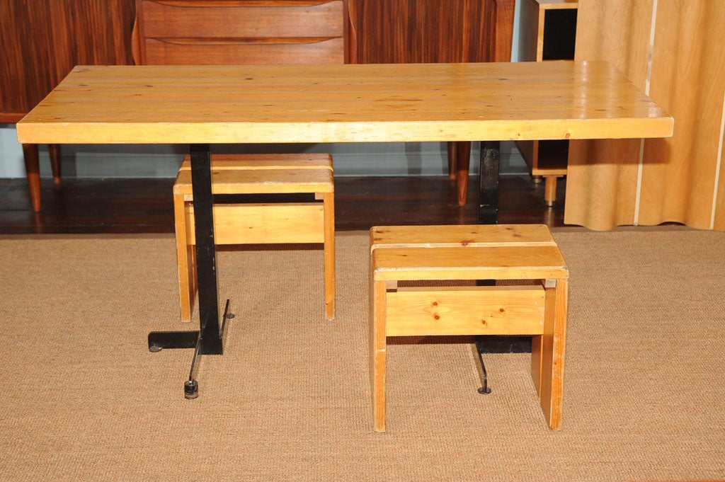 Mid-Century Modern Charlotte Perriand Table and Stools