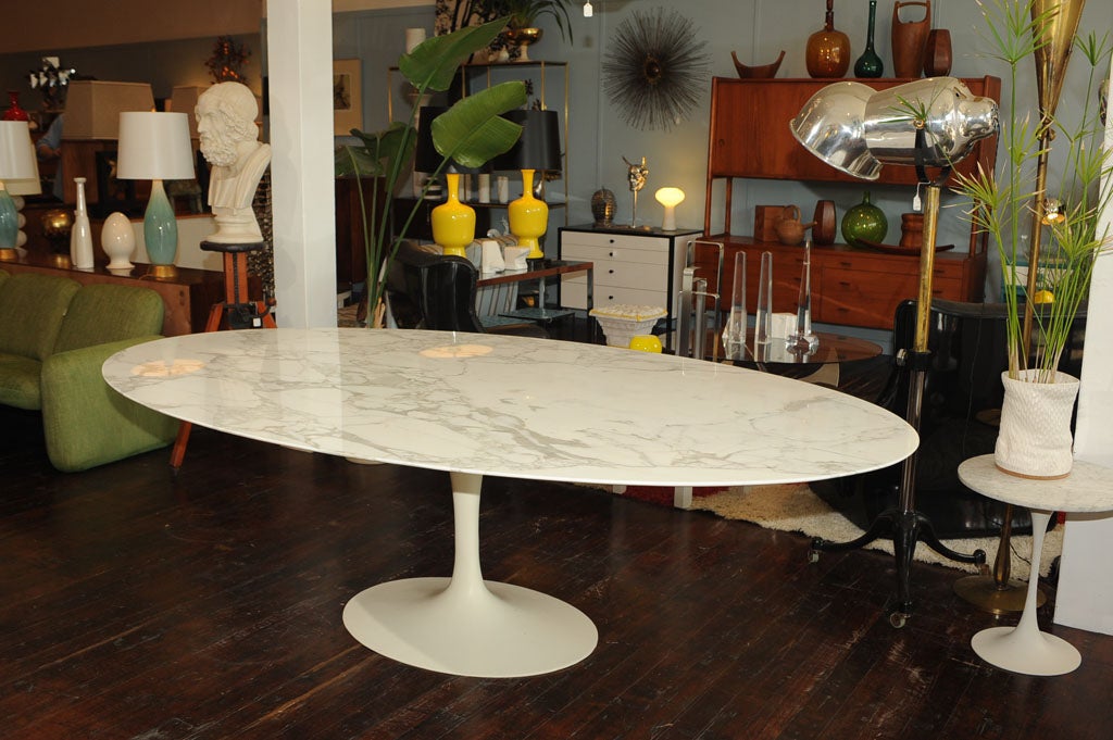 Rare larger oval marble dining/conferance table designed by Ero Saarinen for Knoll. Newly polished and labeled.