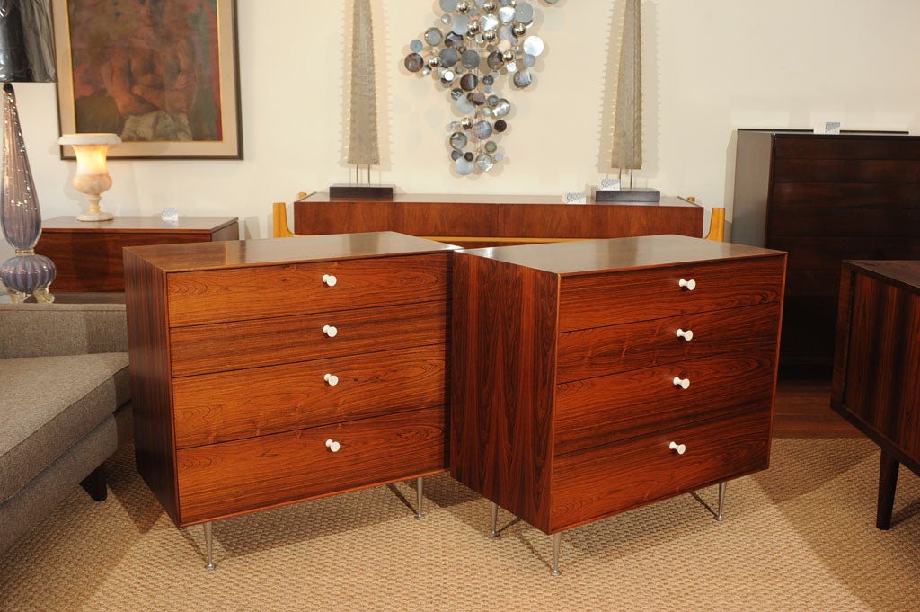 George Nelson design for Herman Miller rosewood matched grain thin edge chests with porcelain pulls. Excellent original condition.Net $9800.00