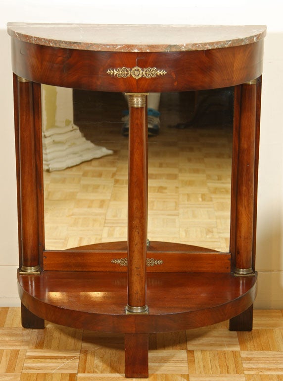 French Empire Marble Top Mahogany Console Table