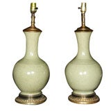 PAIR OF CHINESE CELADON  VASES, MOUNTED AS LAMPS