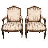 Pair of  Large Scale Louis  XVI Style  Painted Arm Chairs