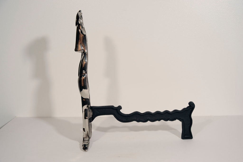 Art Deco Polished Nickel Whippet Hound Andirons 2