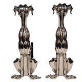 Art Deco Polished Nickel Whippet Hound Andirons