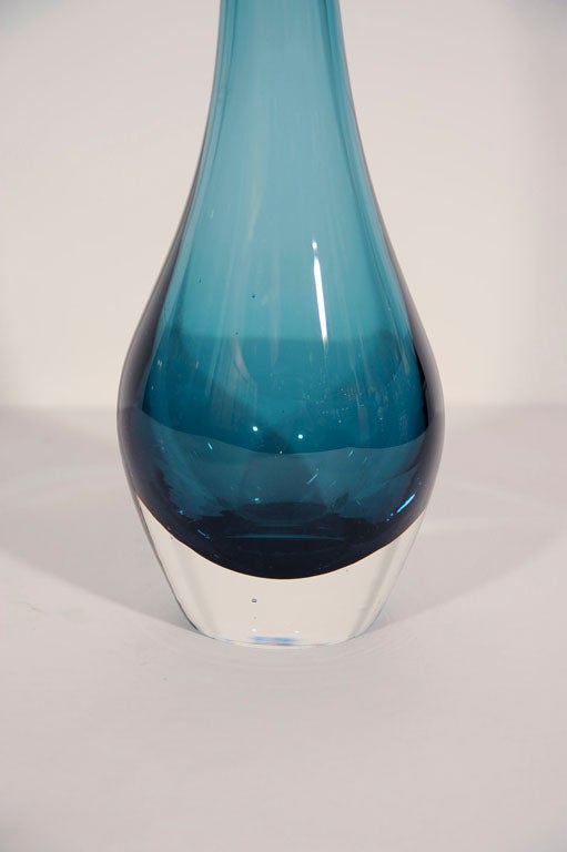 Early exceptional example Sommerso deep blue glass vase with a flared opening.