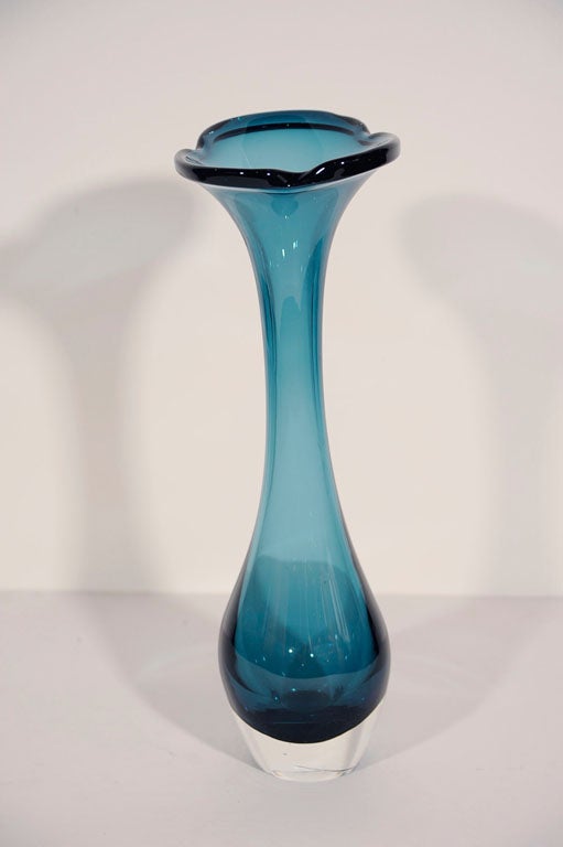 20th Century Tall Blue Sommerso Flared Vase