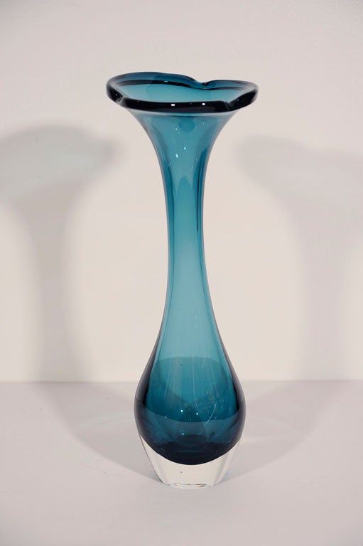 Glass Tall Blue Sommerso Flared Vase