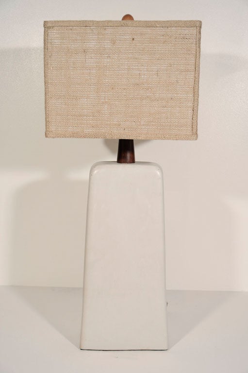 Pair of White Trapezoid Ceramic Lamps by Gordon Martz