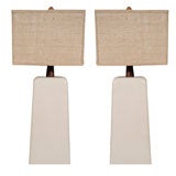 Pair of White Trapezoid Ceramic Lamps by Gordon Martz