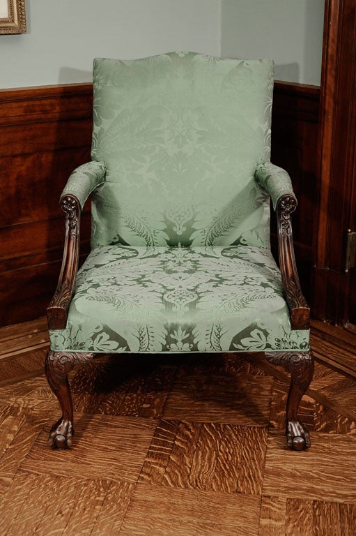 18th Century and Earlier A George II Carved Mahogany Library Armchair For Sale