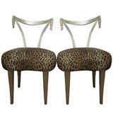 Pair of Deco Side Chairs with Faux Leopard Upholstery