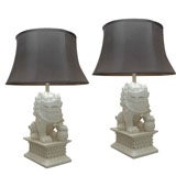 Pair of Foo Lion Lamps with Custom Shades Pair of Foo Lion Lamps with Custom Shades