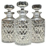Set of Three Deco Crystal Decanters