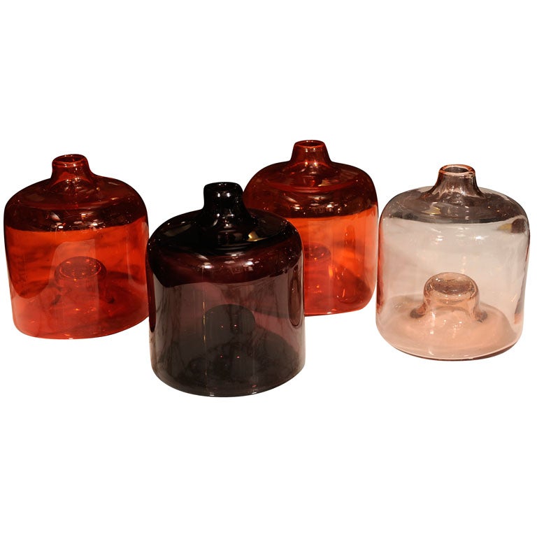 Set of 4 European Glass Vases in Jewel Tones at 1stdibs