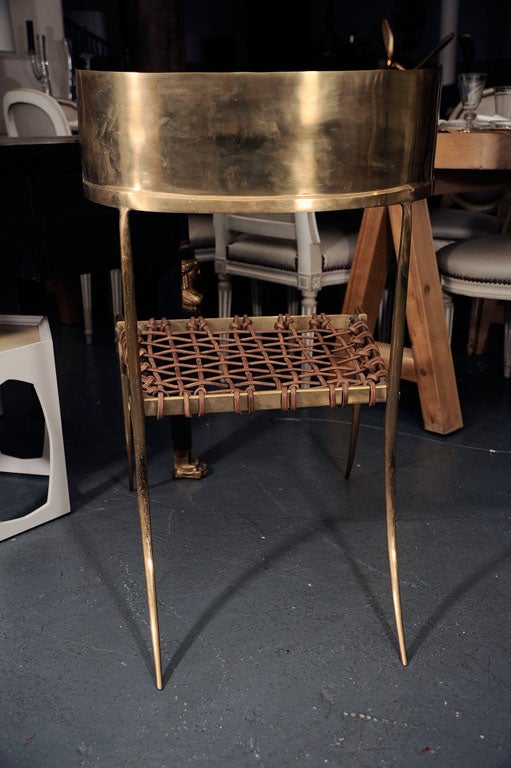 Brass Klismos Style Chair with Leather Seat 2