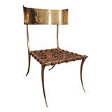 Brass Klismos Style Chair with Leather Seat