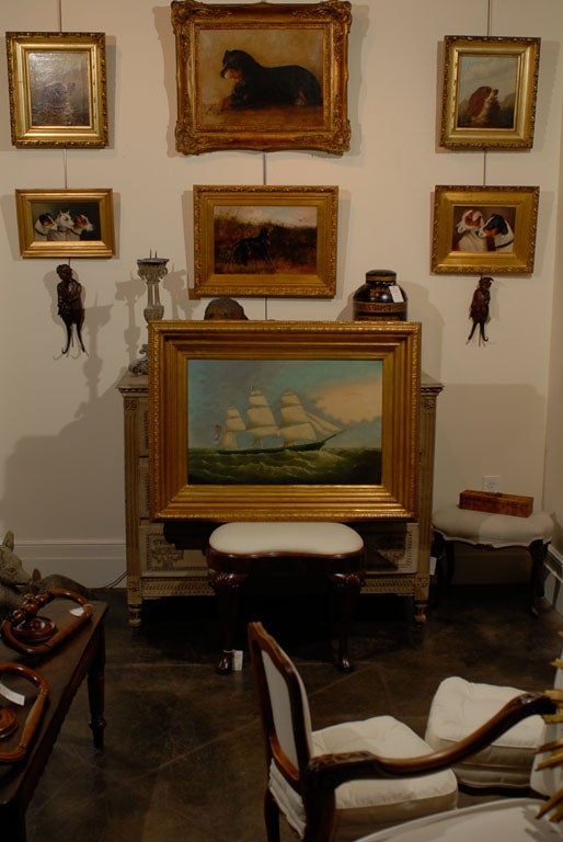 Large Ship oil painting in antique gilt frame. signed  by British artist Joseph Witham ( 1832-1901)