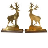 Antique Pair of Brass Stags on Bases