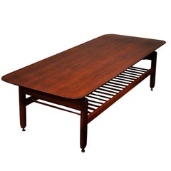 Vintage Walnut 2 tiered coffee table w/ doweld detail by Greta Grossman