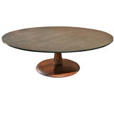 Large scale slate top coffee table w/ walnut pedestal base