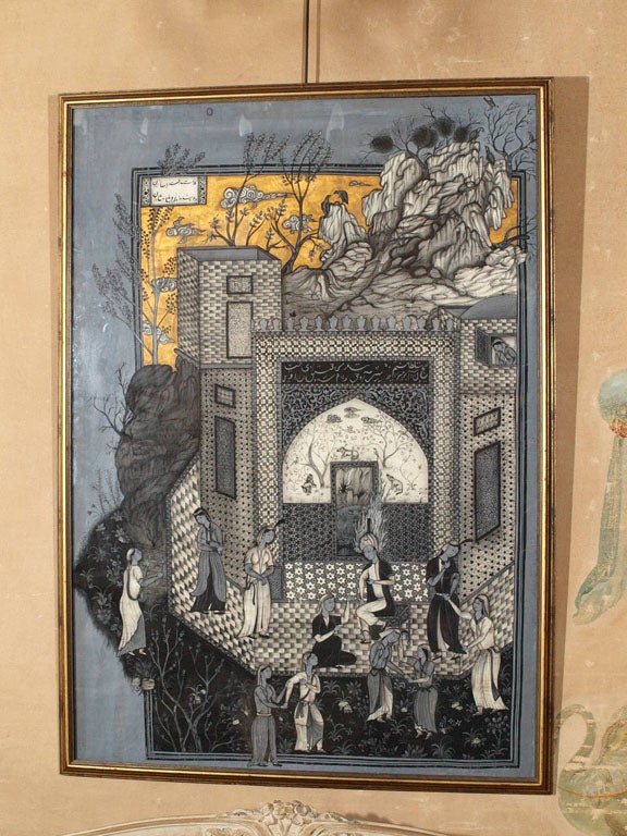 Large Persian Painting on Silk