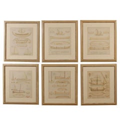 Antique Set of 6 19th Century French Sailboat Plans Framed