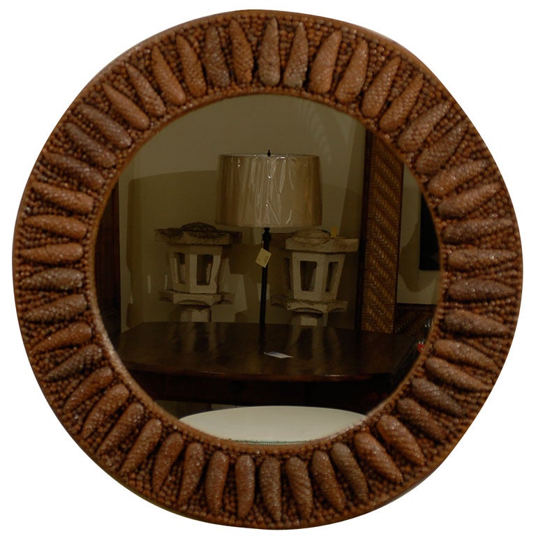 Custom Made Pine Cone Round Mirror at 1stdibs