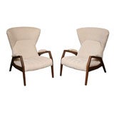 Vintage Extraordinary Mid Century Modern Wingback Lounge Chairs